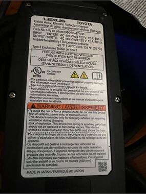 Lexus Toyota Black EV Charger Cable Assembly